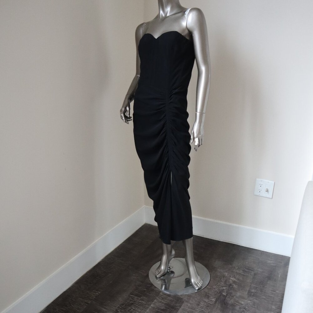 Veronica Beard Plaza Midi Dress Black Rushed Strapless Size 12 New Tag $595